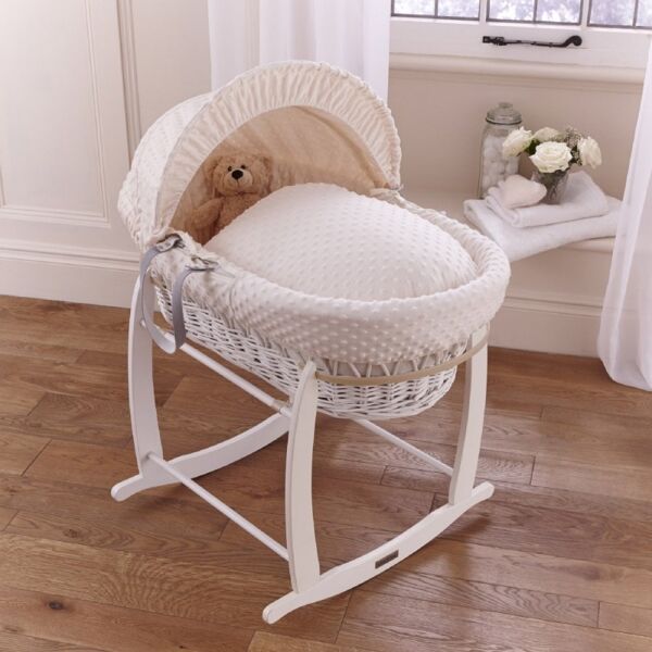 Clair De Lune Dimple White Wicker Moses Basket-Cream