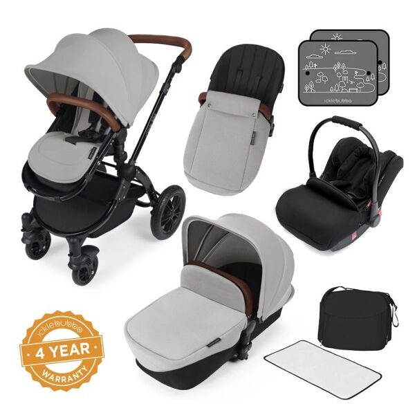 Ickle Bubba Stomp V3 Black Frame All-in-one Travel System-Silver
