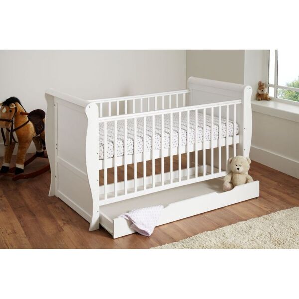 Kiddies Kingdom Sleigh Cot Bed/Toddler Bed (140 x 70cm) With Und
