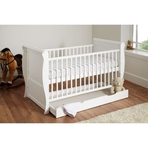 Kiddies Kingdom Sleigh Cot Bed With Underbed Drawer-White