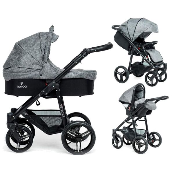 Venicci Soft Black Chassis 3in1 Travel System-Denim Grey