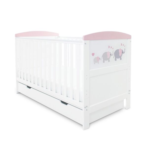 Babyhoot Coleby Style Cot Bed & Under Drawer- Elephant Pink