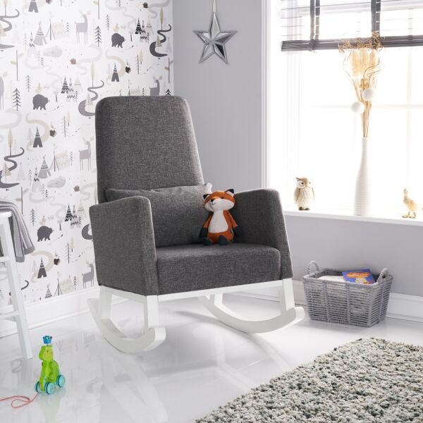 Obaby High Back Rocking Chair-White with Grey Cushion (NEW)