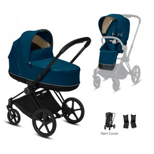 Cybex Priam Black Pushchair with Lux Carry Cot-Mountain Blue (20