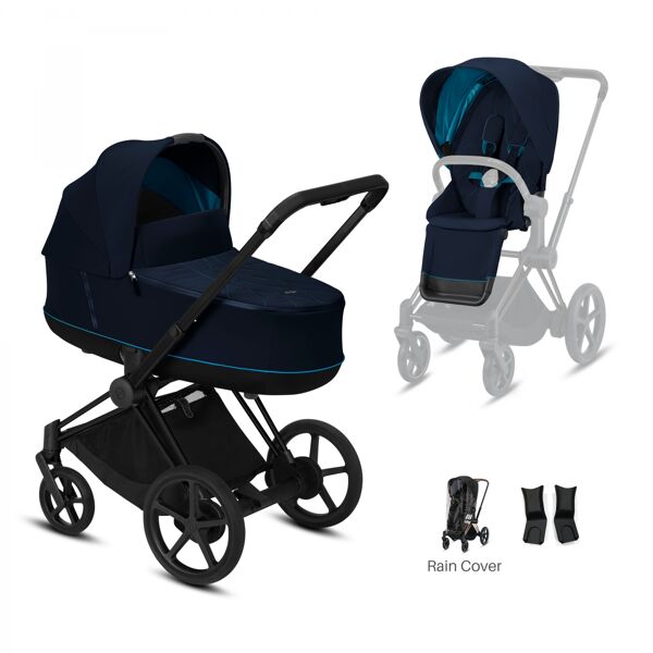 Cybex Priam Black Pushchair with Lux Carry Cot-Nautical Blue (20