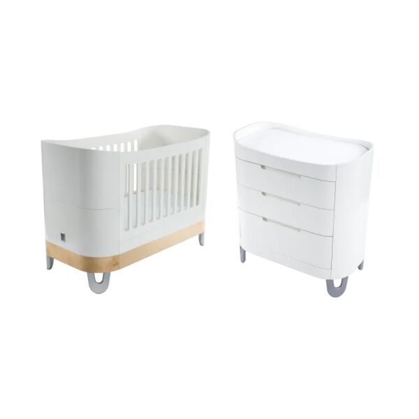 Gaia Baby Complete Sleep Cot Bed & Dresser Set-White/Natural