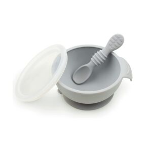 Bumkins First Feeding Set-Bowl With Spoon And Lid-Grey