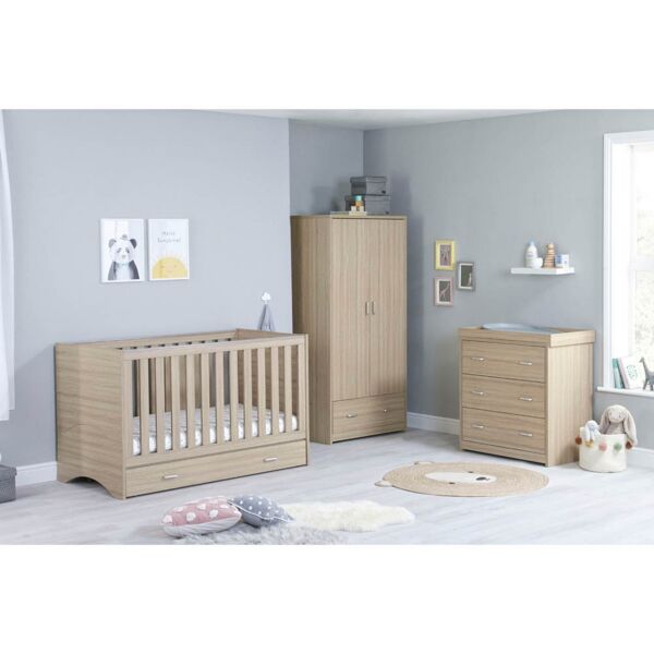 Babymore Luno 3 Piece Room Set with Under Drawer-Oak