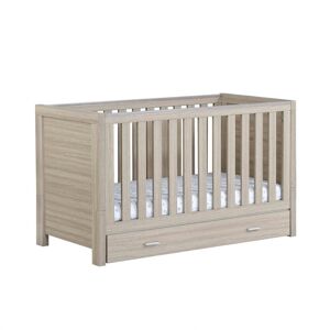 Babymore Luno Cot Bed with Under Drawer-Oak