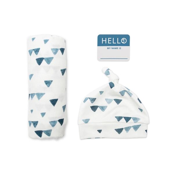 Lulujo Bamboo Hat and Swaddle Blankets-Navy Triangle