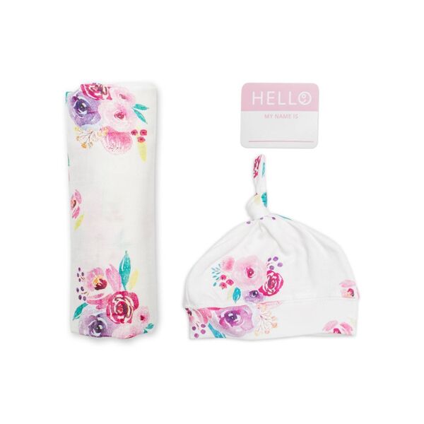 Lulujo Bamboo Hat and Swaddle Blankets-Posies