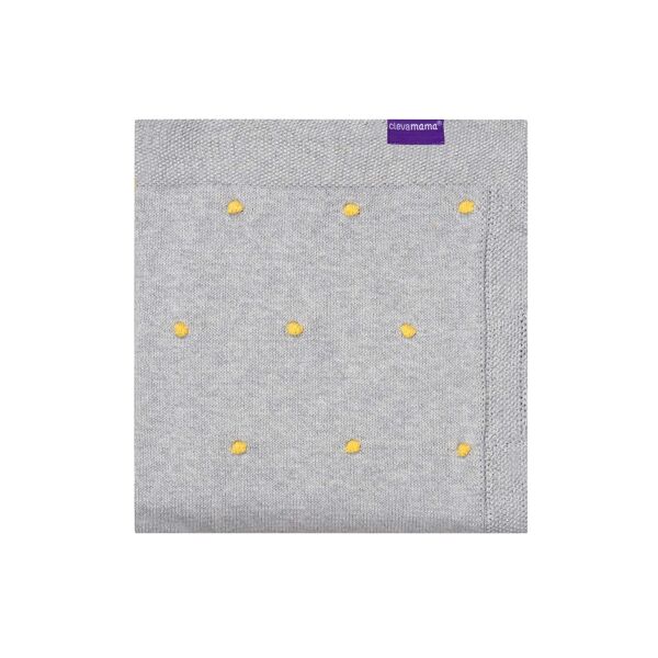 ClevaMama Knitted Pom Pom Baby Blanket-Grey (New 2022)