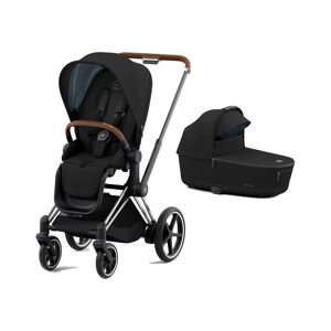 Cybex e-Priam Chrome Pushchair with Lux Carry Cot-Deep Black/Bro