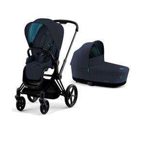 Cybex Priam Black Pushchair with Lux Carry Cot-Midnight Blue Plu