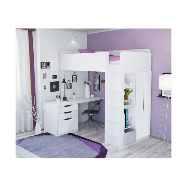 Kidsaw Kids High Sleeper Loft Bed-White (KHSLBB-WH)