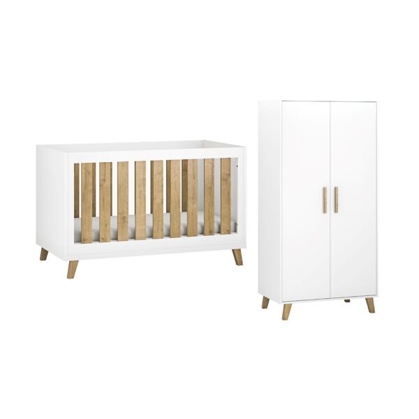 Little Acorns Siriana Cotbed & Wardrobe Roomset - White / Oak