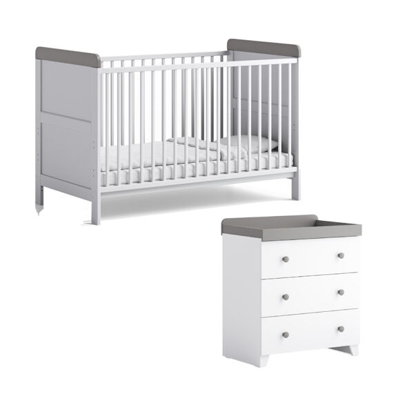 Aya Neo 2 Piece Cot Bed & Dresser Roomset - White/Grey