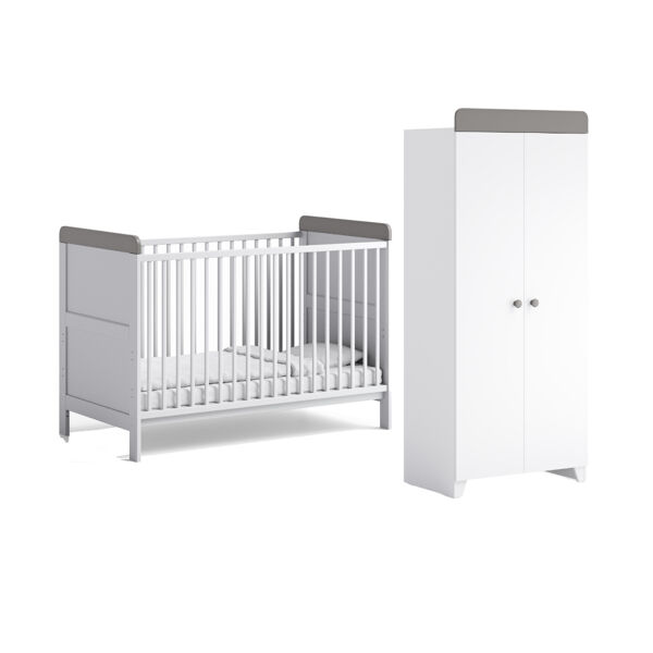 Aya Neo 2 Piece Cot Bed & Wardrobe Roomset - White/Grey