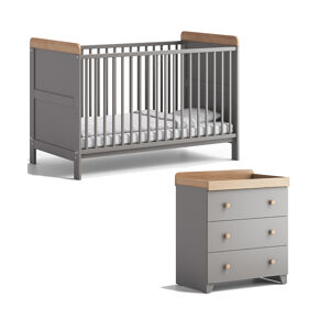 Aya Neo 2 Piece Cot Bed & Dresser Roomset - Grey/Oak