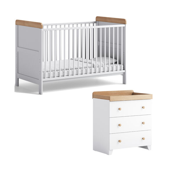 Aya Neo 2 Piece Cot Bed & Dresser Roomset - White/Oak