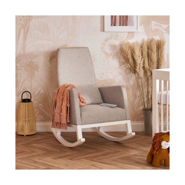 Obaby High Back Rocking Chair - White with Stone Cushions