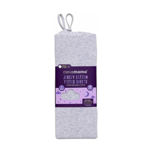 ClevaMama Pack of 2 Jersey Cotton Fitted Bedside Crib Sheets - M