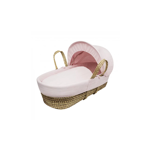 Kinder Valley Palm Moses Basket - Pink Waffle