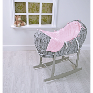 Kiddies Kingdom Deluxe Kiddy-Pod Grey Wicker Moses Basket-Pink D