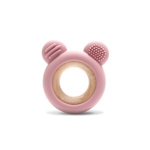 Lorelli BEAR Silicone and Beech Teether - Natural Deep Pink
