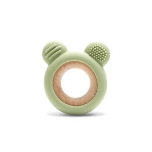 Lorelli BEAR Silicone and Beech Teether - Natural Fresh Green
