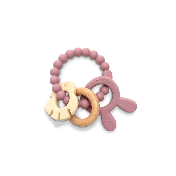 Lorelli RABBIT Silicone and Beech Teether - Deep Pink
