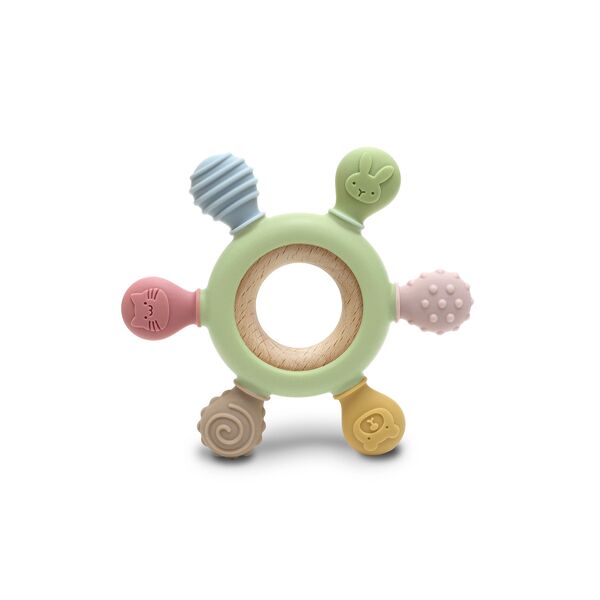 Lorelli RUDDER Silicone and Beech Teether - Natural Fresh Green